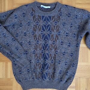 Men's Blue and Brown Patterned Sweater